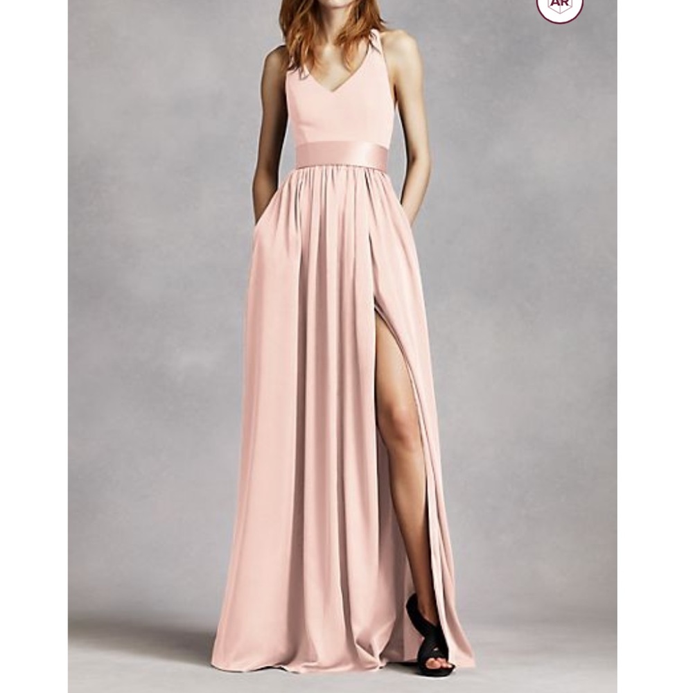 V Neck Halter Formal Dress w/ Pockets